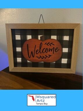 Fall Pumpkin Welcome Sign Buffalo Plaid Framed Wall Decor 10 x 14 Farmhouse
